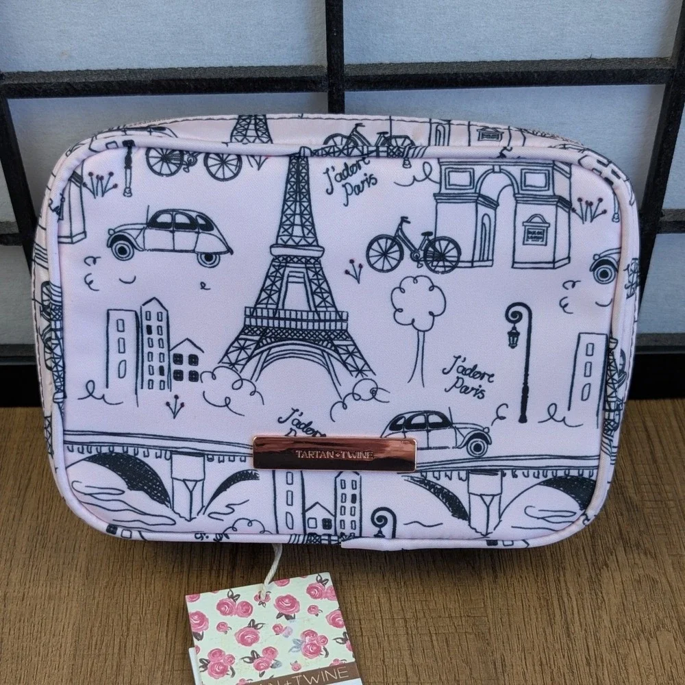Tartan + Twine Pink Paris Eiffel Tower Tech Organizer Travel Case Rose Gold NEW